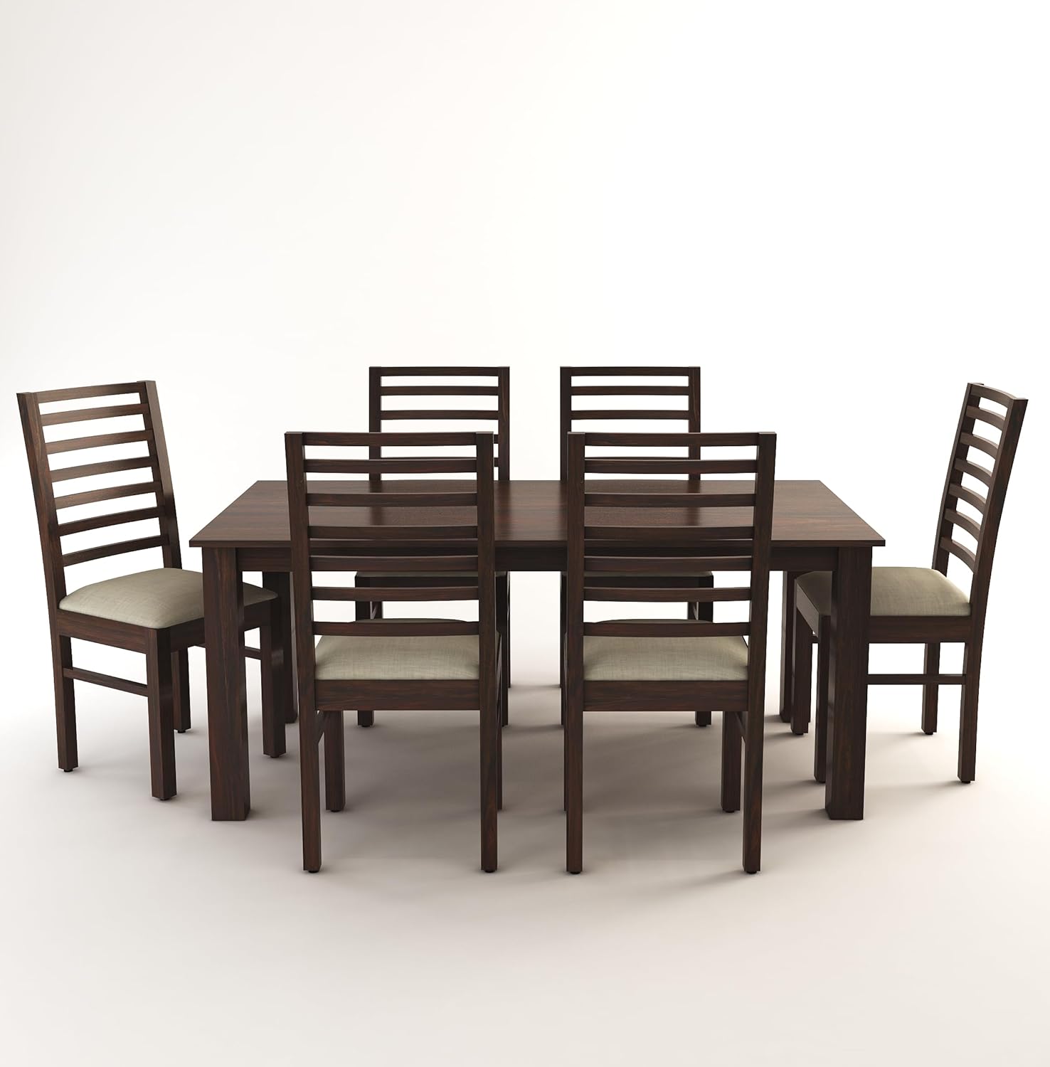 Luxe Solid Wood dining Table Set 6 Seater with Cushion Chair - Walnut Finish