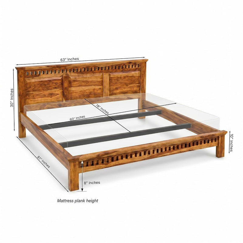 Kuber Platform bed Solid Sheesham Wood Queen Size Bed without Storage - Natural Finish