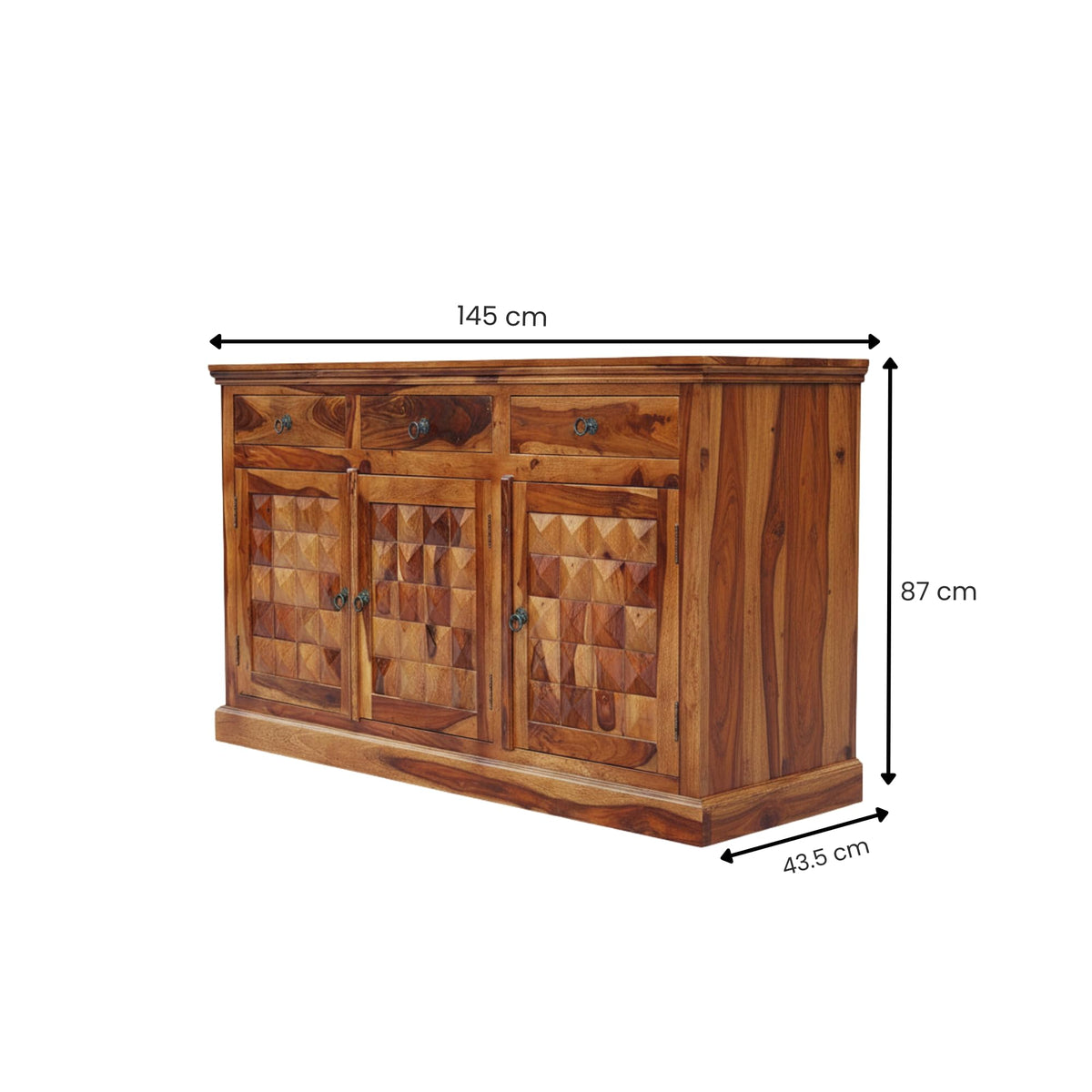 Diamond Solid Sheesham Wood Sideboard Cabinet for Living Room in natural finish - alternate view