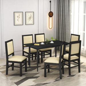 Marble Metal Black Solid Sheesham Wood 6 Seater Dining Table Set
