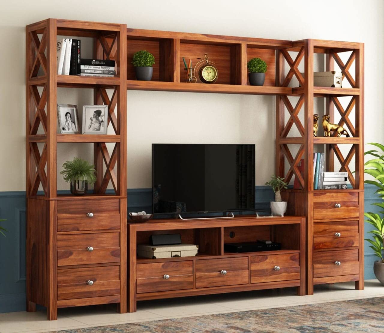 Solid Sheesham Wood TV Unit for Living Room - Natural Finish | TVC-09