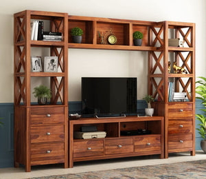 Solid Sheesham Wood TV Unit for Living Room - Natural Finish | TVC-09