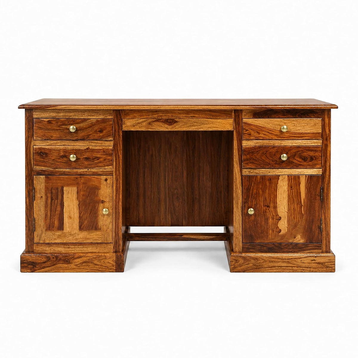 Carmel 2 Door Sheesham Wood Study Table for Students with 4 Drawers & 2 Doors - Natural Finish