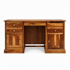 Carmel 2 Door Sheesham Wood Study Table for Students with 4 Drawers & 2 Doors - Natural Finish