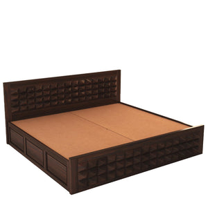 Niwar Solid Sheesham Wood Queen Size Bed without Storage - Walnut Finish