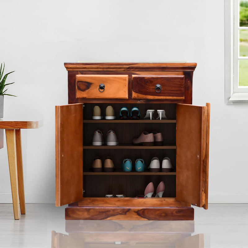 Sheesham Wooden Shoe Rack for Home with Door Storage | Multipurpose Shoe Cabinet for Living Room Home (Honey Finish)