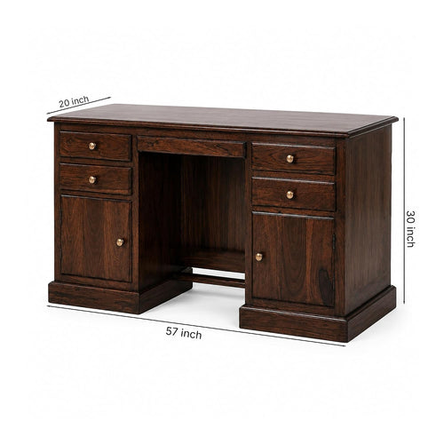 Carmel 2 Door Sheesham Wood Study Table 4 Drawers and 2 Doors in walnut finish - side angle view