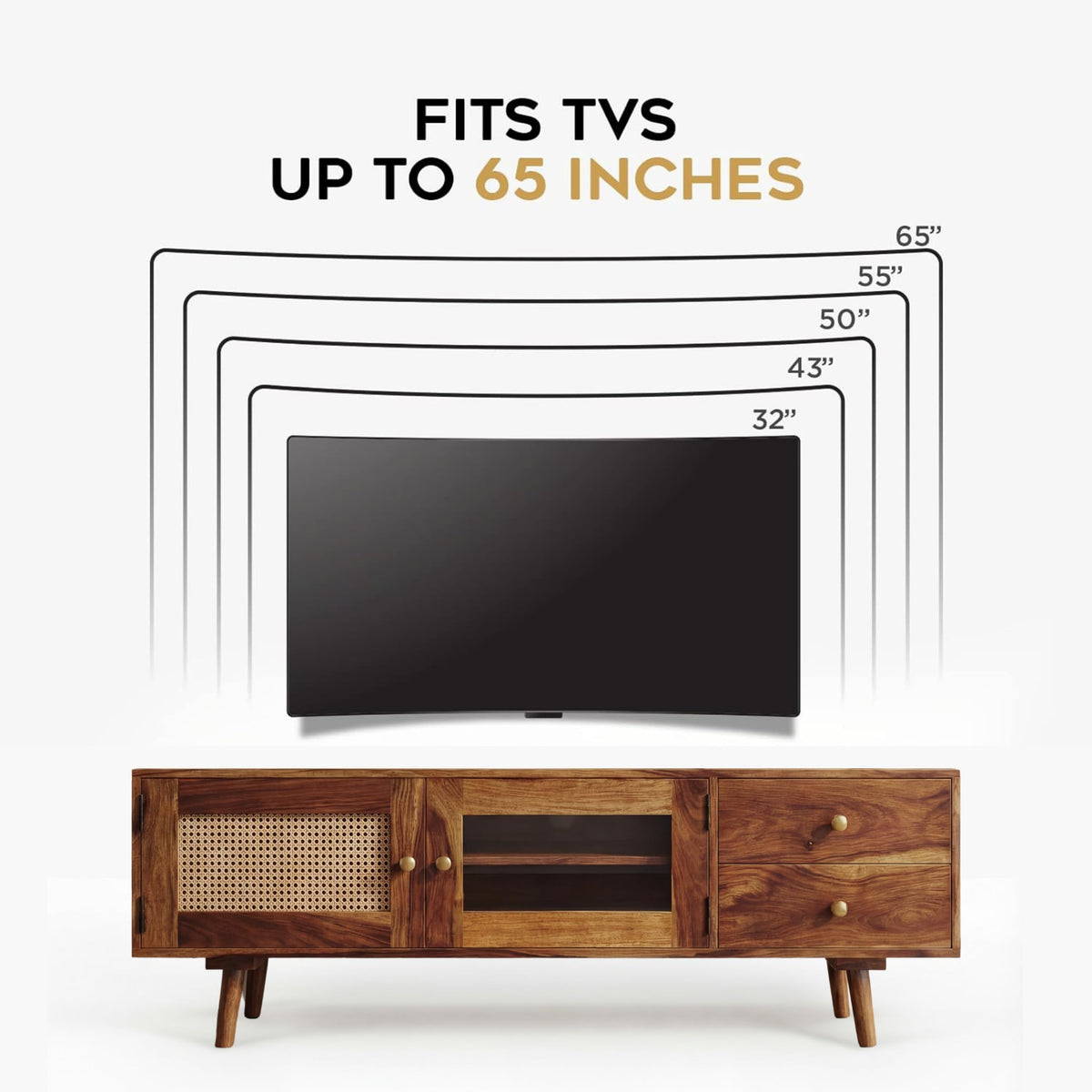 Heritage Solid Sheesham Wood TV Unit for Living Room in natural finish - corner angle view
