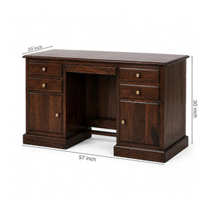 Carmel 2 Door Sheesham Wood Study Table 4 Drawers and 2 Doors - Walnut Finish