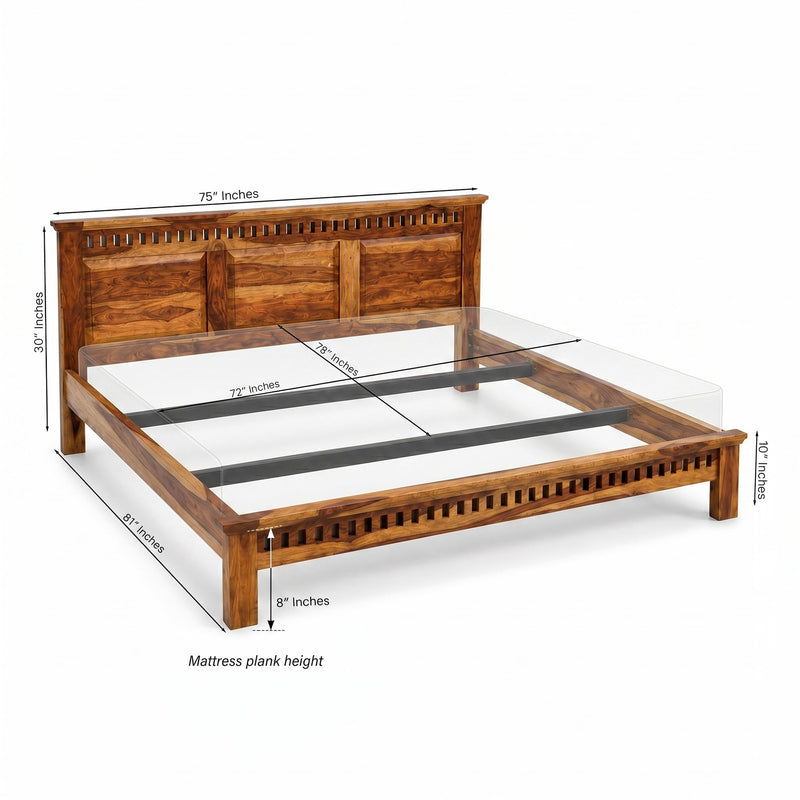 Kuber Platform bed Solid Sheesham Wood King Size Bed without Storage - Natural Finish