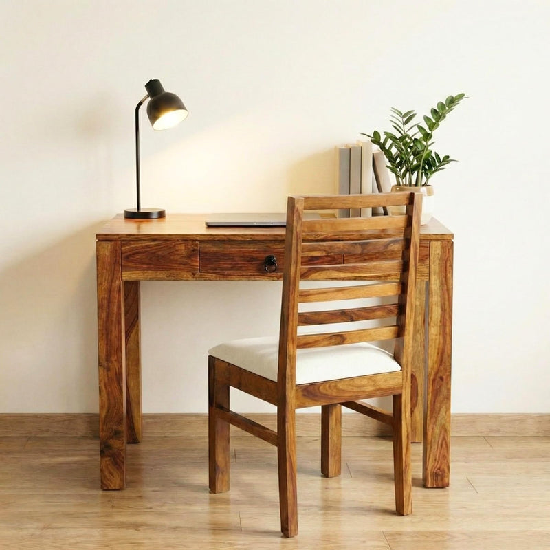 Clara with Chair Solid Sheesham Wood Study Table - Natural Finish