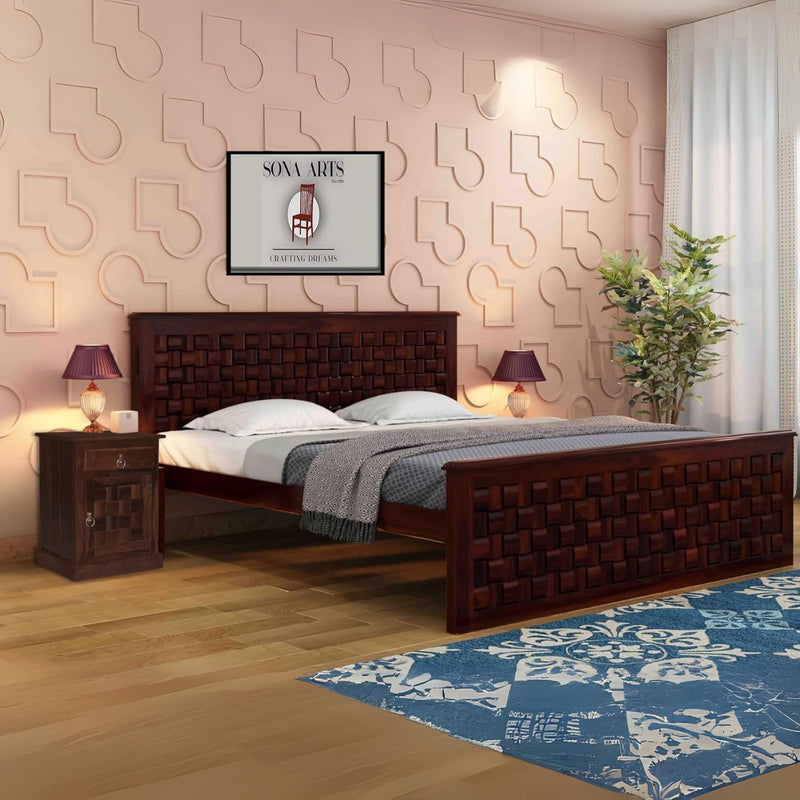 Single Patti Solid Sheesham Wood King Size Bed without Storage - Natural Finish