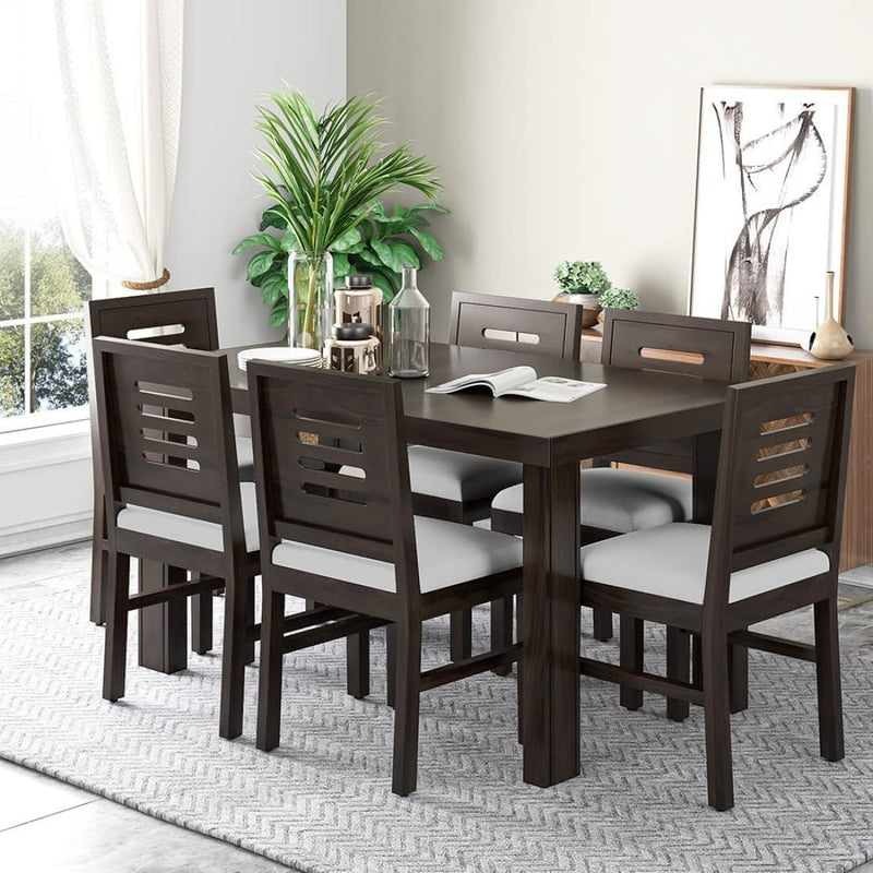 Capsule Solid Sheesham Wood 6 Seater Dining Table - Walnut Finish