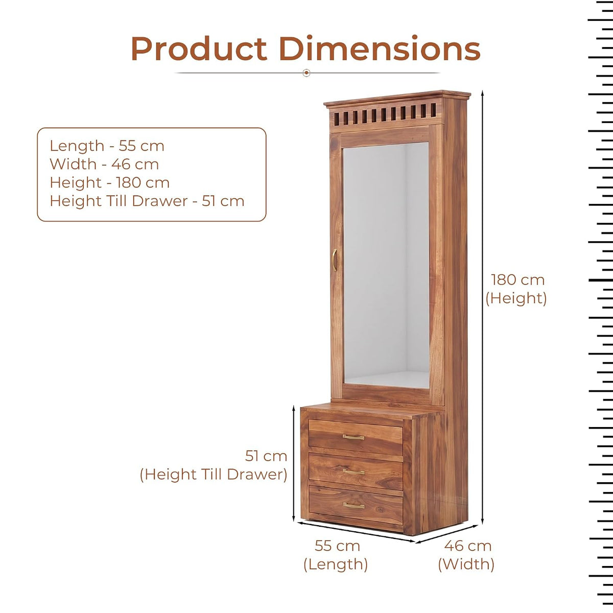 Kuber Solid Sheesham Wood Dressing Table in natural finish - side angle view