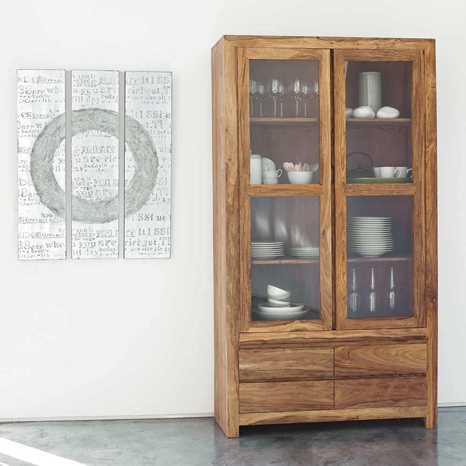 CC01 Wooden Crockery Cabinet With 2 Door and 4 Drawer - Natural Finish