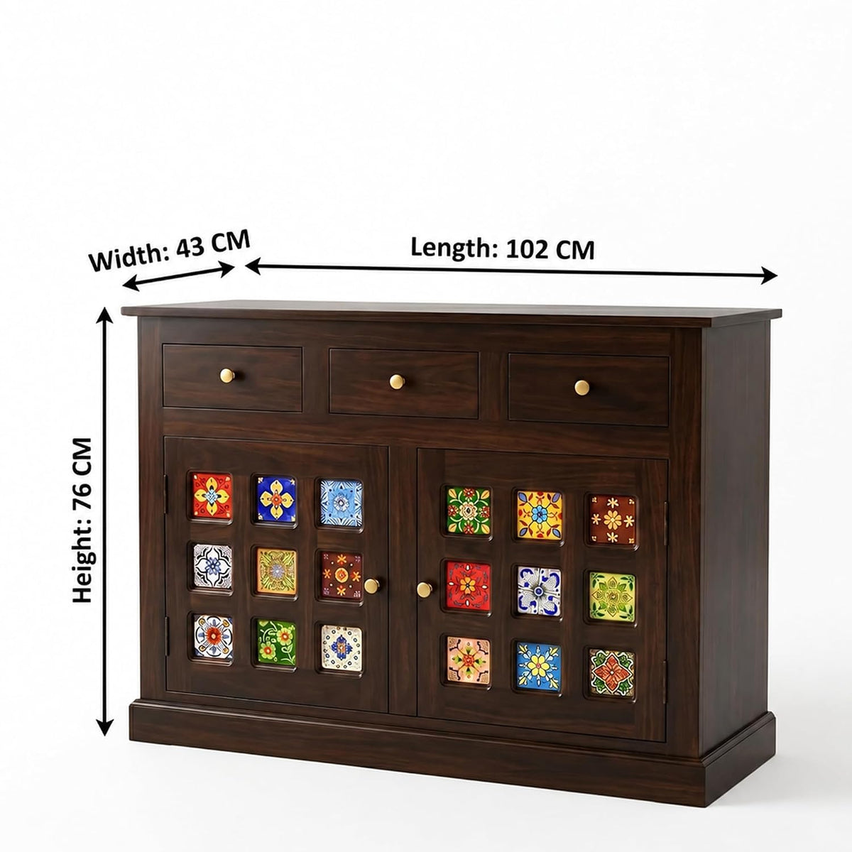 Mini Tile Wooden Sideboard Tv Cabinet for Living Room - Walnut Finish