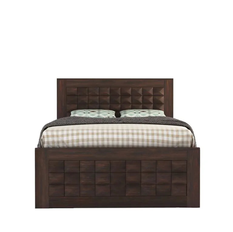 Diamond Solid Sheesham Wood Single Bed with Box Storage - Walnut