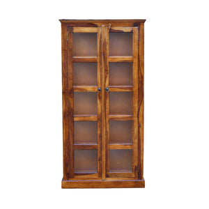 Vista Solid Wood Bookshelf With Glass Door Office & Living Room - Natural Finish