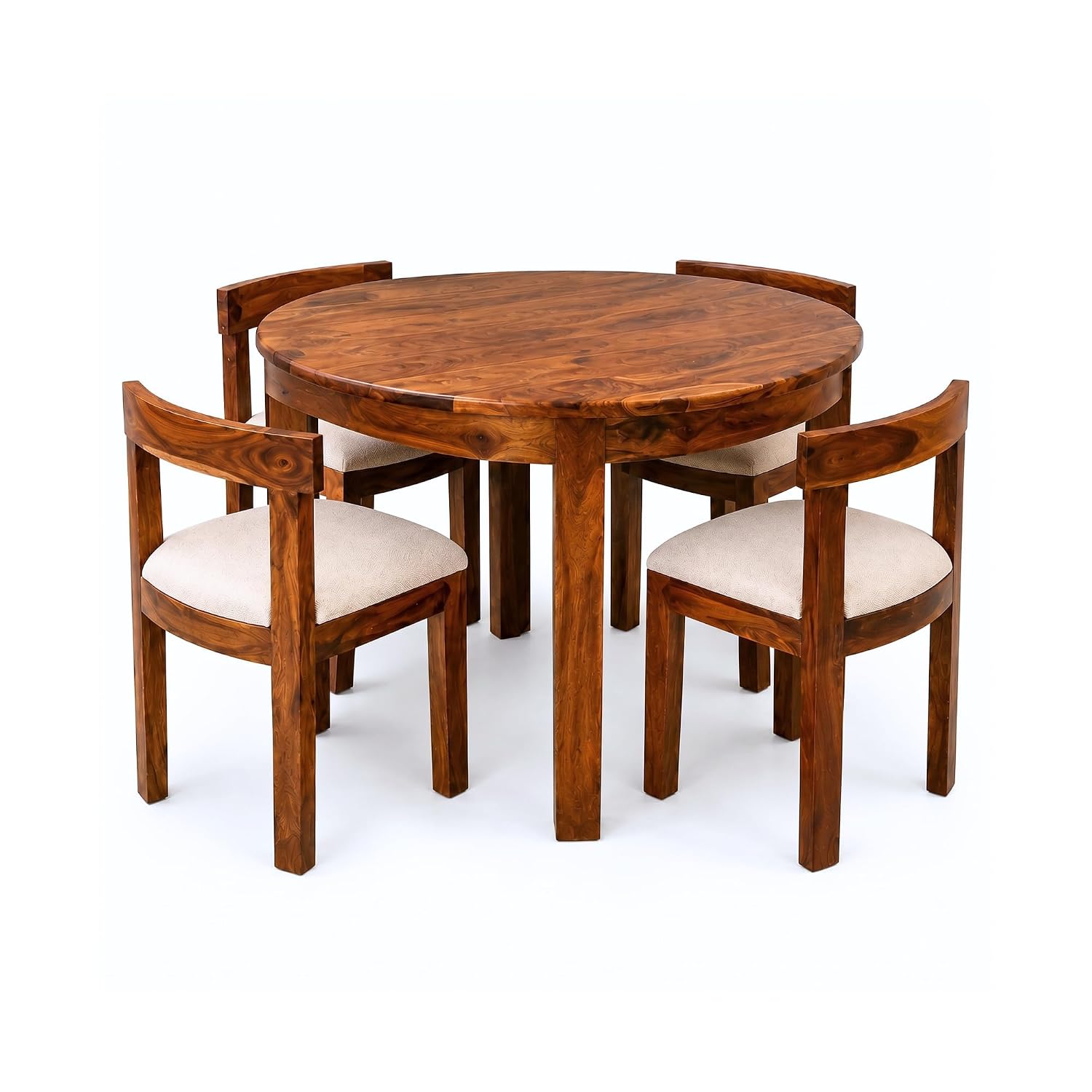 Cero Sheesham Wood Round 4 Seater Dining Table Set - Natural Finish