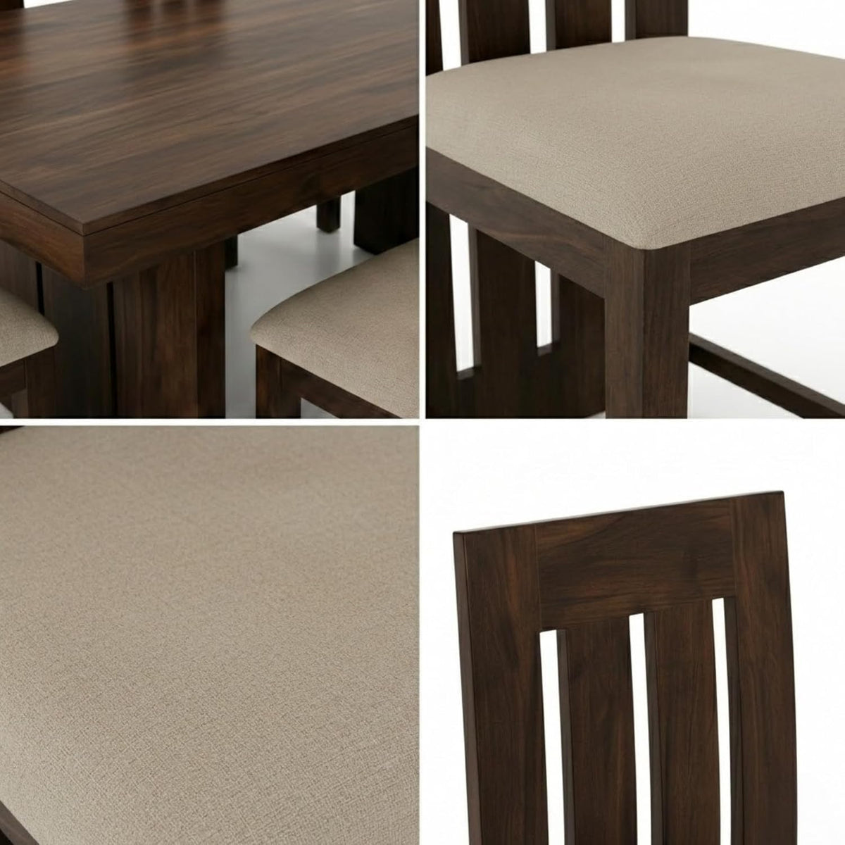 Wooden Dining Table Set 6 Seater 1 Bench with Cushion Chair Finish - Walnut