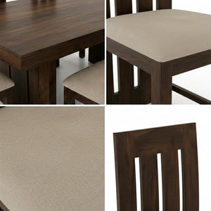 Wooden Dining Table Set 6 Seater 1 Bench with Cushion Chair Finish - Walnut