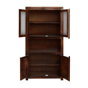 4 Door Sheesham Wood Bookshelf & Crockery Cabinet Natural Brown Finish