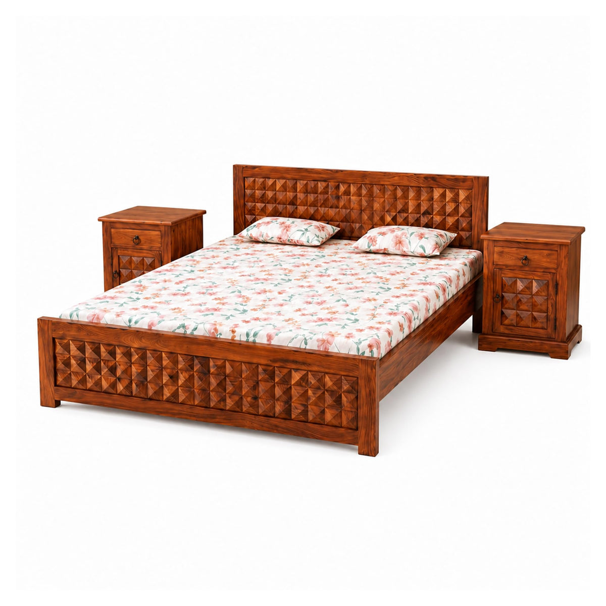 Diamond BWS-W-C-BT-N-Q Solid Sheesham Wood Bedroom Furniture Set - close-up of the natural finish and wood grain