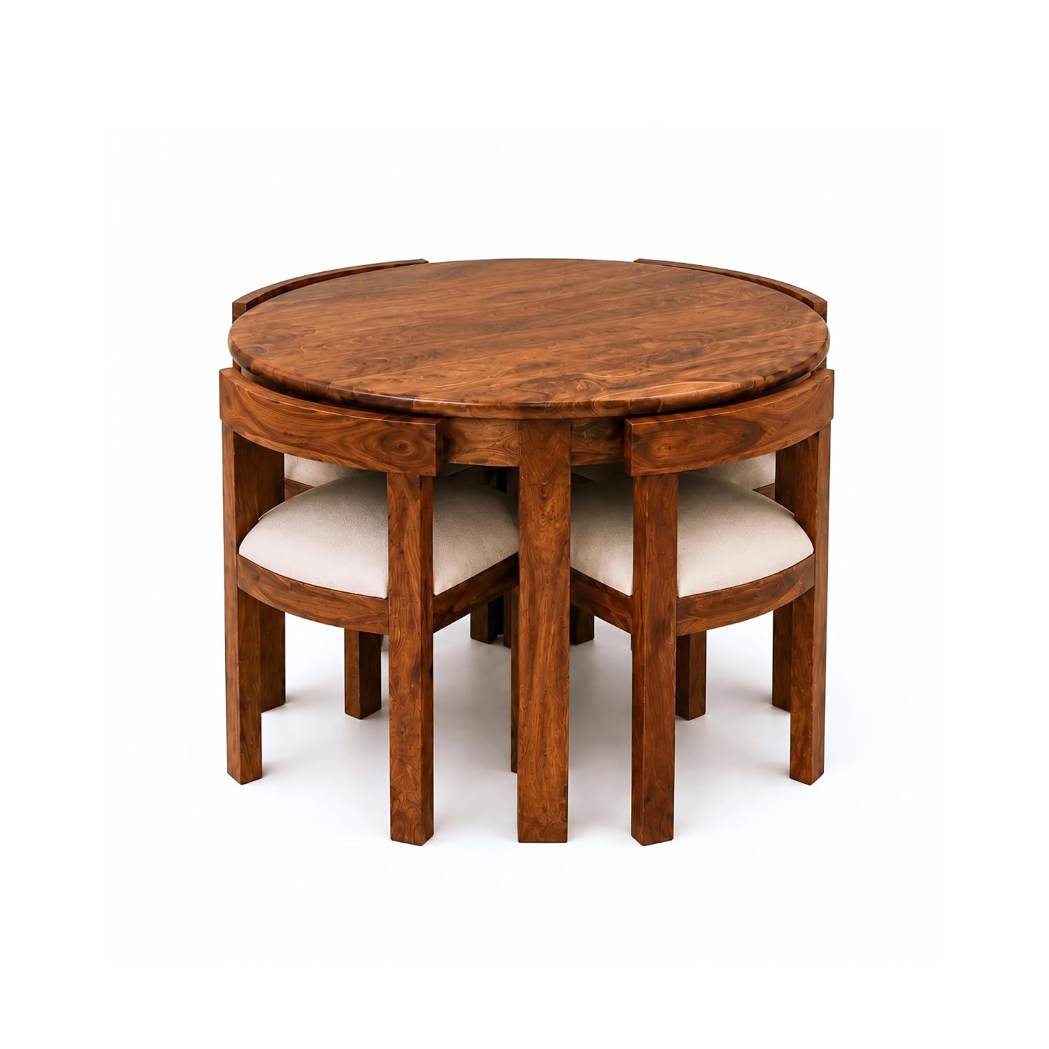 Cero Sheesham Wood Round 4 Seater Dining Table Set - Natural Finish