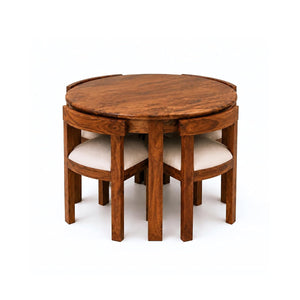 Cero Sheesham Wood Round 4 Seater Dining Table Set - Natural Finish