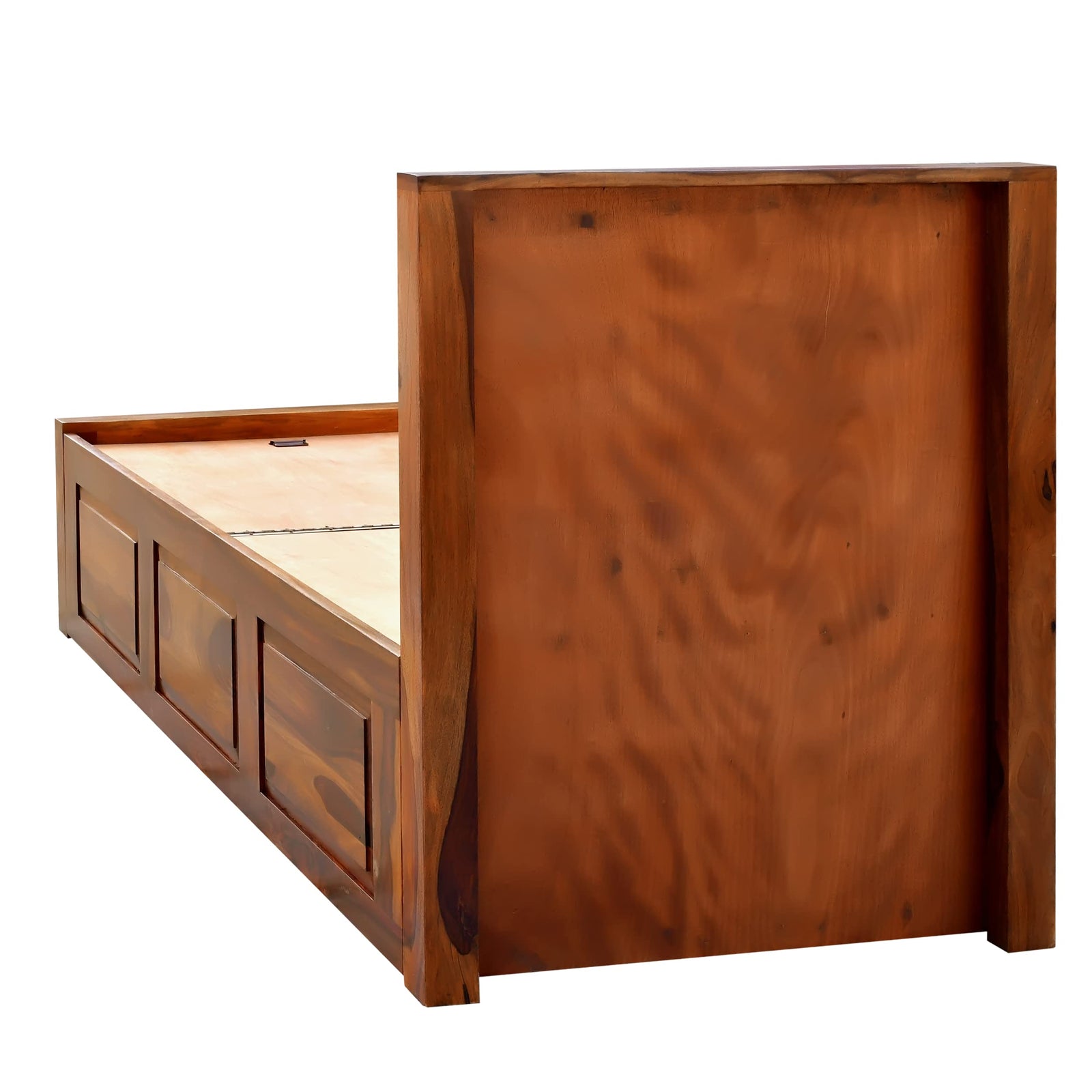 Diamond Solid Sheesham Wood Single Bed with Box Storage Finish - Honey
