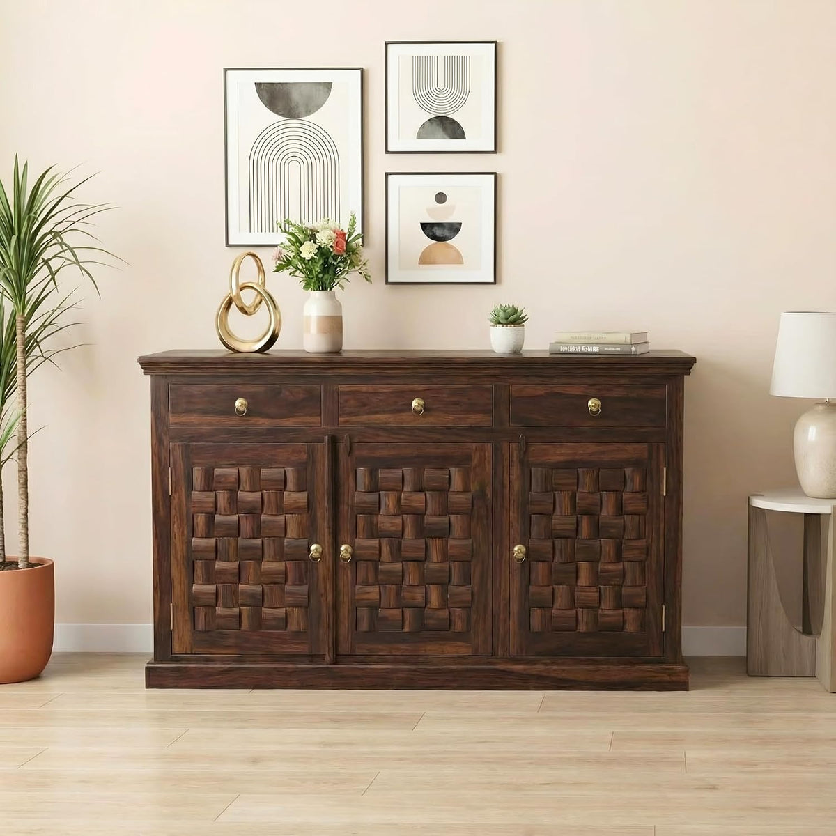 Niwar Wooden Sideboard Tv Cabinet for Living Room - Walnut Finish
