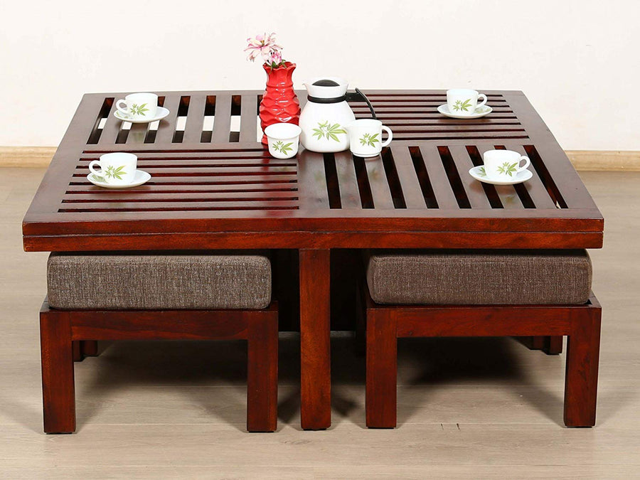 Japani Jali Cushion Natural Dark Solid Sheesham Wood Coffee Table