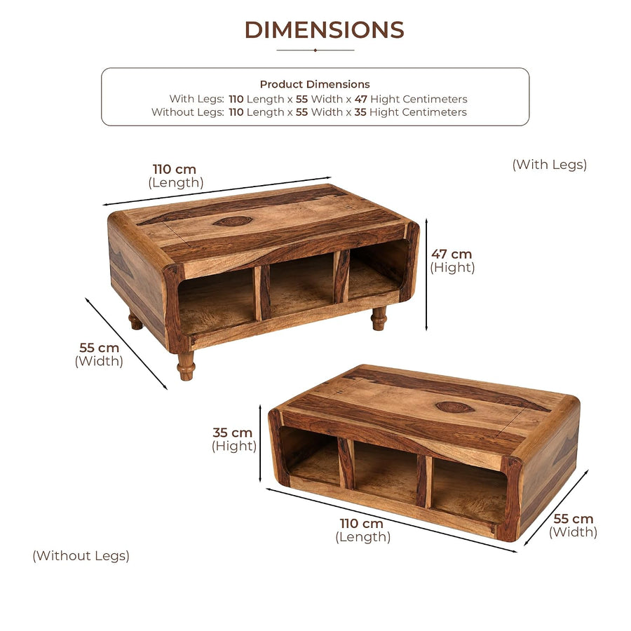 CCT Solid Sheesham Wood Coffee Table - Natural Finish