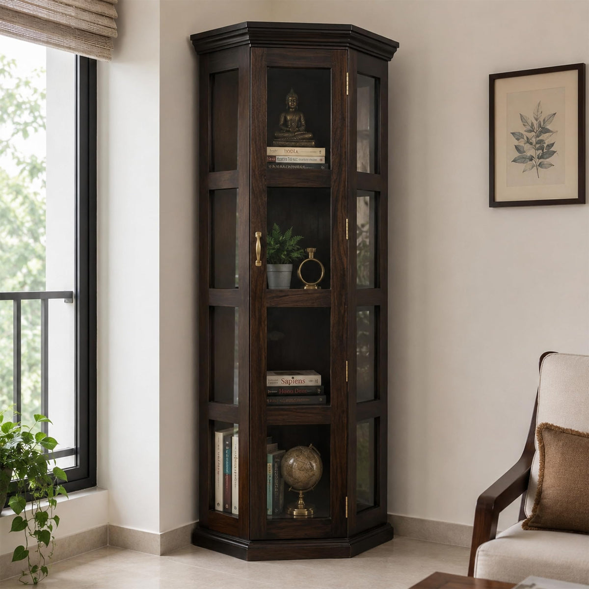 Astro Solid Sheesham Wood Book Shelf for Home Library in walnut finish