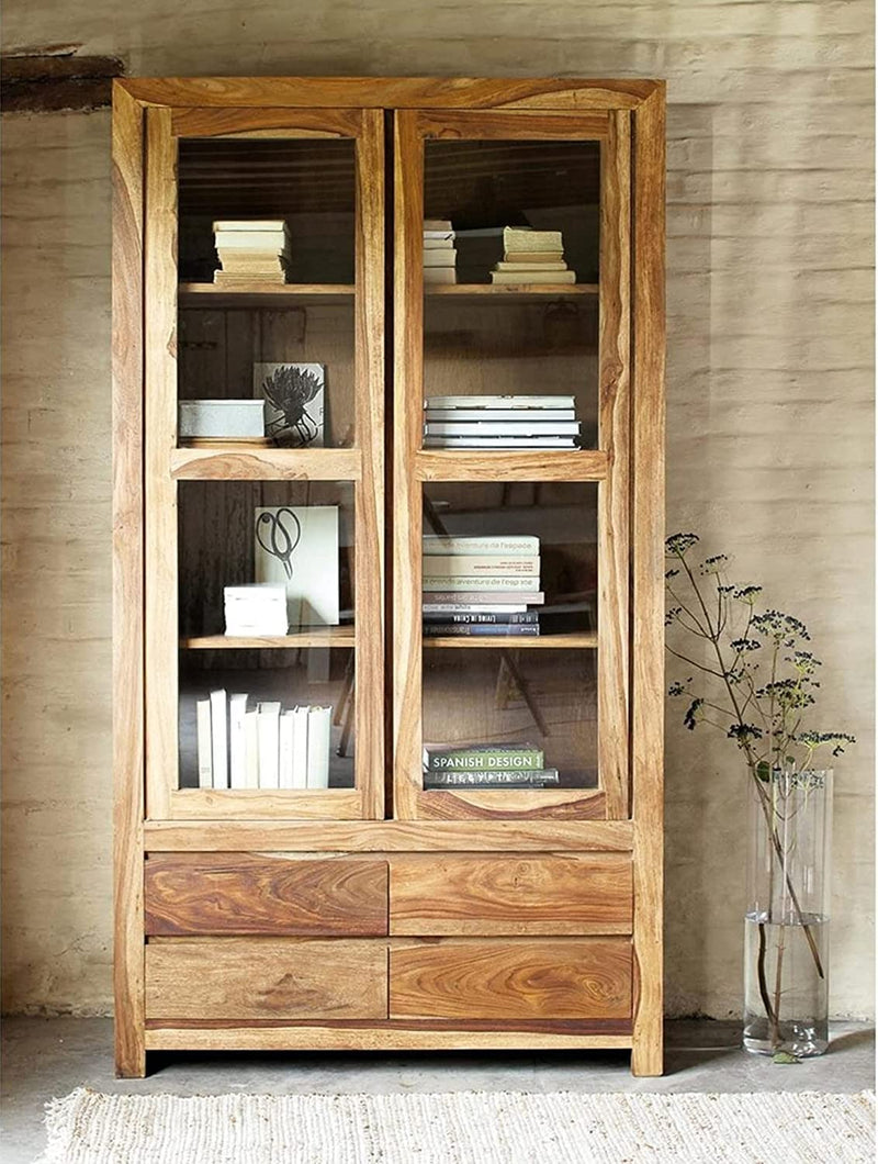 CC01 Wooden Crockery Cabinet With 2 Door and 4 Drawer - Natural Finish