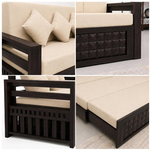 Diamond With Bedside Solid Sheesham Wood Sofa Cum Bed - Walnut Finish