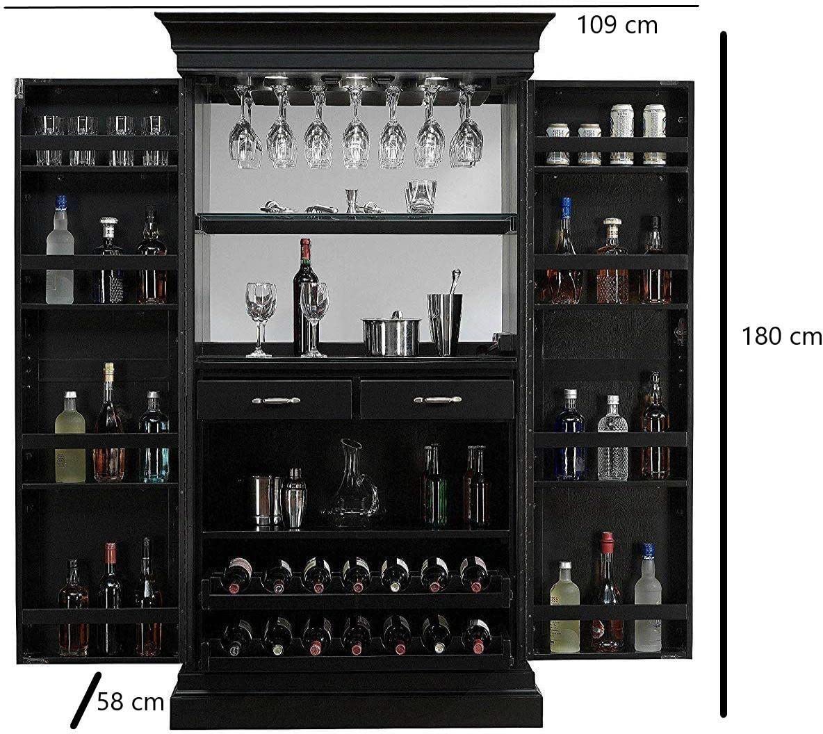Miller Wooden Bar Cabinet with Wine Glass Storage for Living Room - Black Finish