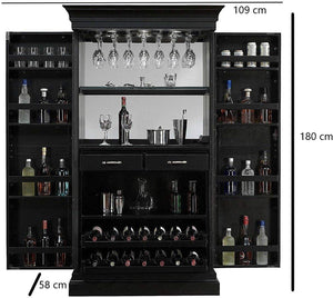 Miller Wooden Bar Cabinet with Wine Glass Storage for Living Room - Black Finish