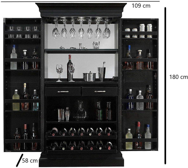 Miller Wooden Bar Cabinet with Wine Glass Storage for Living Room - Black Finish