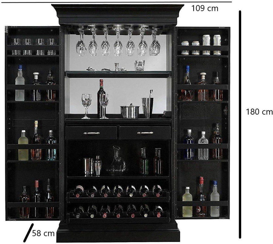 Miller Wooden Bar Cabinet with Wine Glass Storage for Living Room - Black Finish