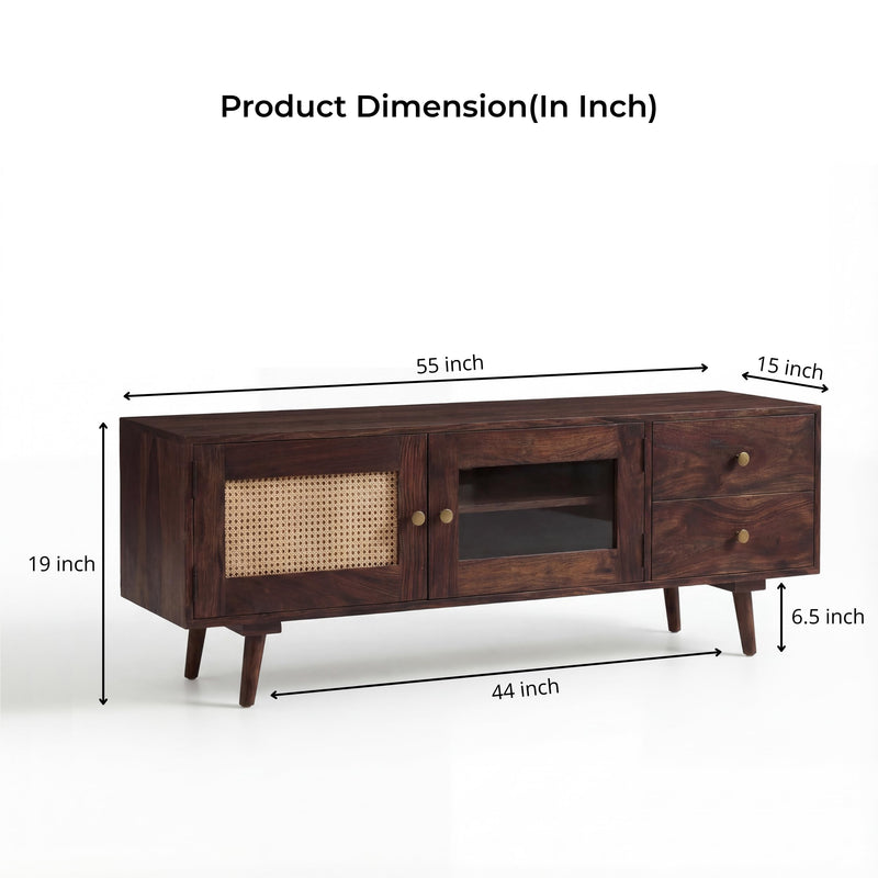 Heritage Solid Sheesham Wood TV Unit for Living Room - Walnut Finish
