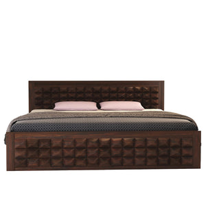 Niwar Solid Sheesham Wood Queen Size Bed without Storage - Walnut Finish