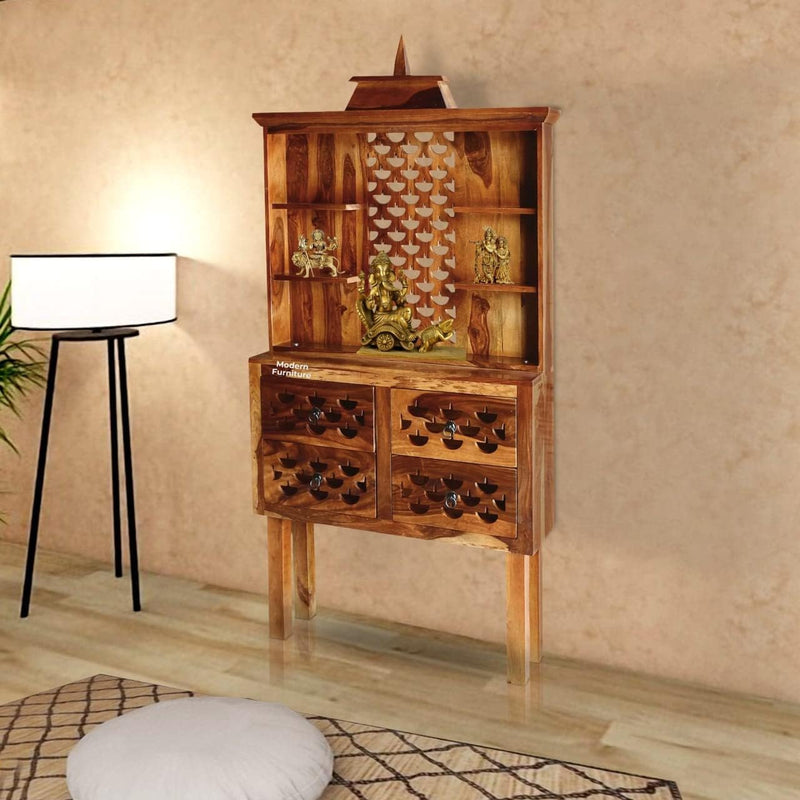Finish D3 Solid Sheesham Wood Home Temple - Teak Finish