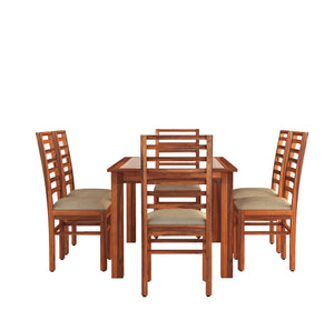 Luxe Solid Sheesham Wood Dining Table 6 Seater Dining Table Set, Glass Top Dinner Table Set - Natural Finish