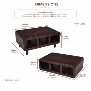 CCT Solid Sheesham Wood Coffee Table - Walnut Finish