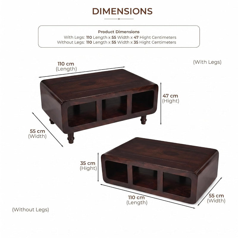 CCT Solid Sheesham Wood Coffee Table - Walnut Finish