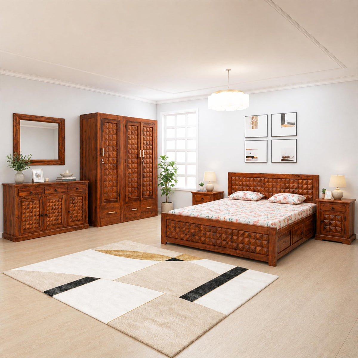 Diamond BBS-W-C-BT-N-K Solid Sheesham Wood Bedroom Furniture Set
