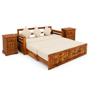 Diamond With Bedside Solid Sheesham Wood Sofa Cum Bed - Natural Finish