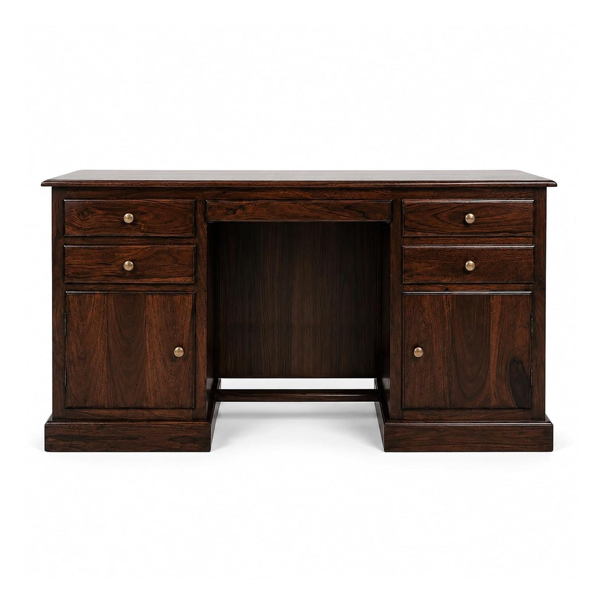 Carmel 2 Door Sheesham Wood Study Table 4 Drawers and 2 Doors - Walnut Finish