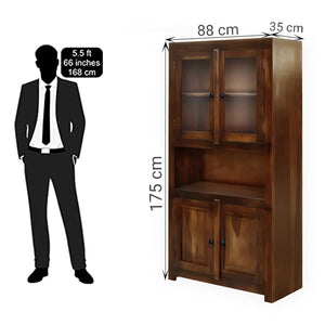 Zentra Sheesham Wood Crockery Cabinet with Glass Door - Natural Finish